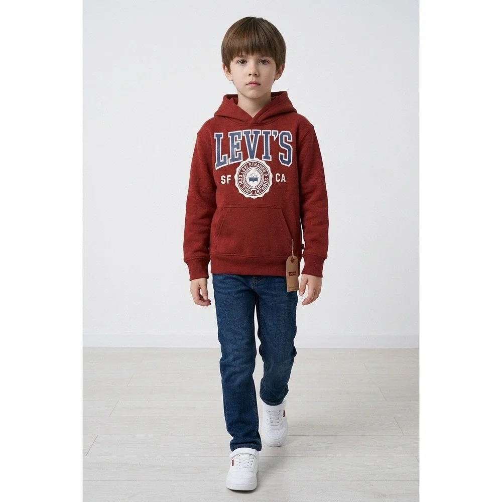 Levi's‎ Kids Red Graphic Logo Pullover Hoodie Sweatshirt 91M208-R9G Size S 8-10Y
